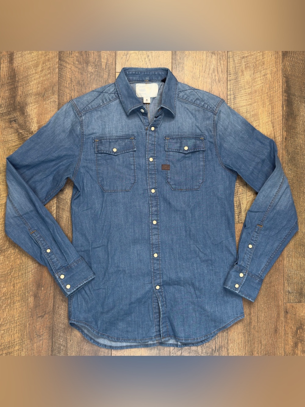 G-Star RAW Landoh Denim Shirt Slim Fit Light Blue Western Snap Men’s Size SMALL - Picture 2 of 10